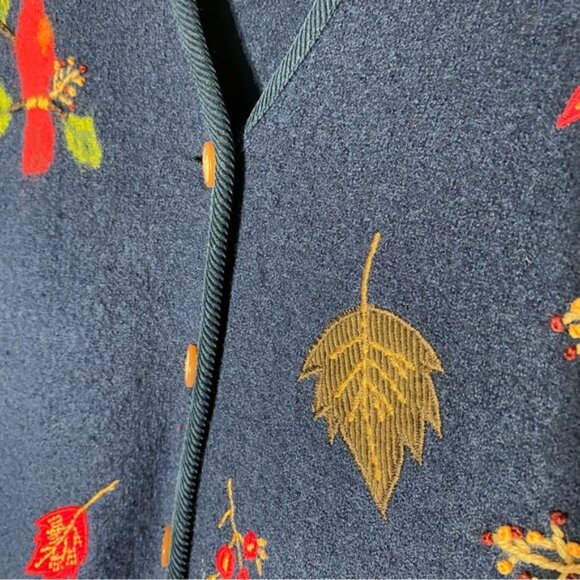 Vintage Tabi Pure New Wool Navy Blue Button Up Cardigan With Birds XL - Picture 7 of 16